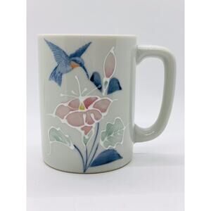 Vintage Otagiri Japan Coffee Cup 8oz Hummingbird Pink Flowers Ceramic